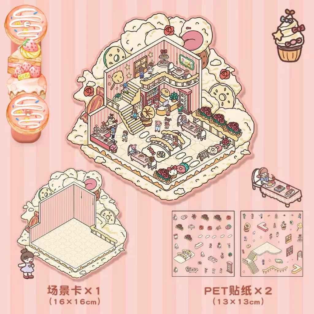 Four Seasons Fairytale Cottage Stickers Scene – 4 Themes: Spring Two-Story Cottage | Summer Candy House | Autumn Pumpkin House | Winter Christmas Cottage - SNSEASY