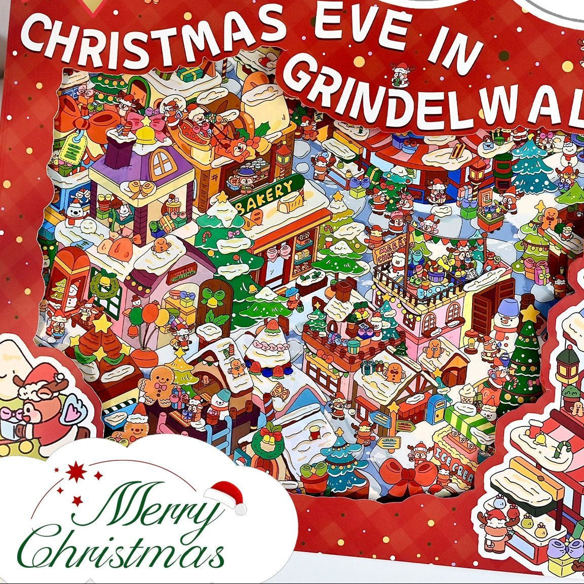 Grinwald Christmas Town 3D Scene Sticker Plus Size