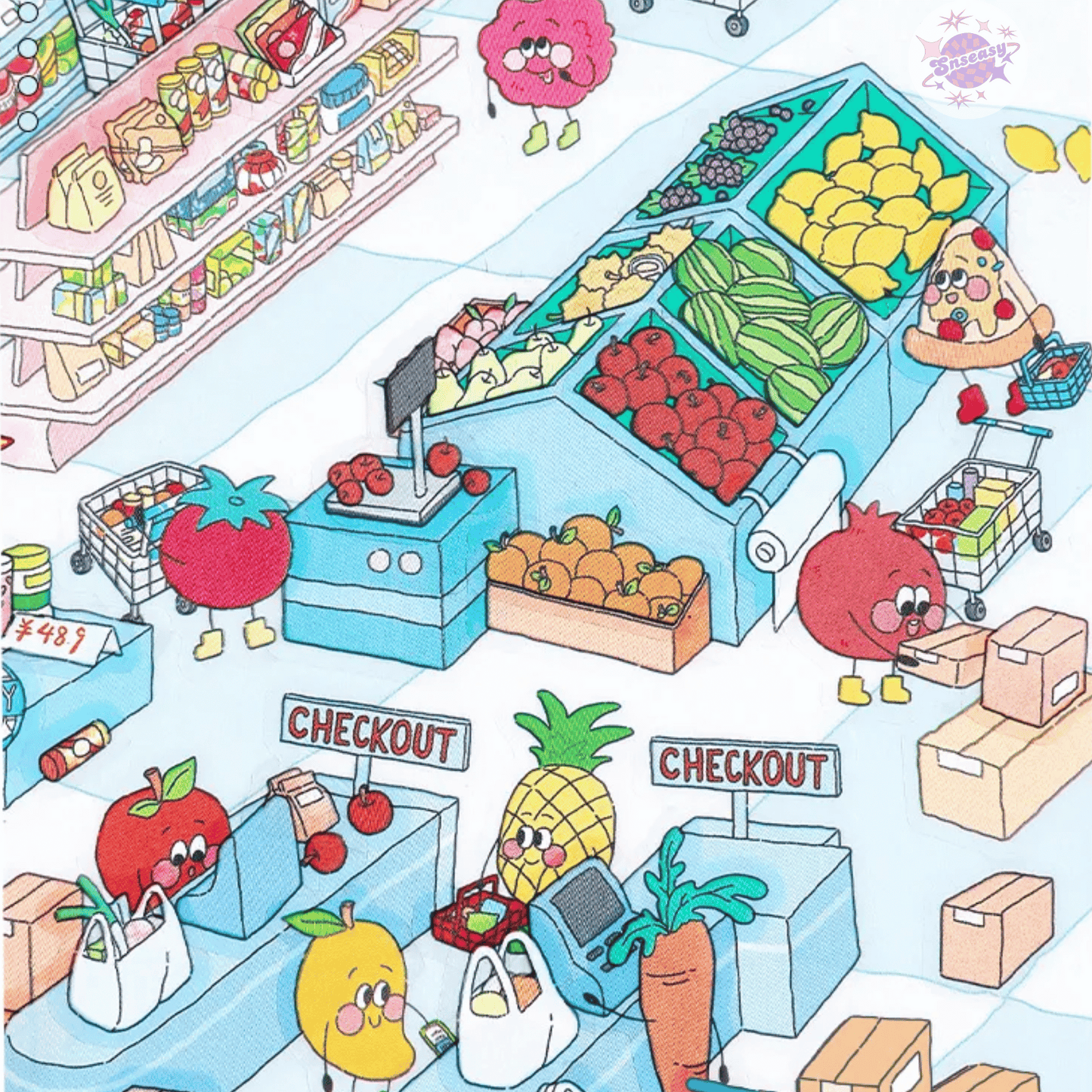Gourmet Town – 3D Miniature Scene Stickers (Plus Size) – 2 Theme Sets: Gourmet Supermarket | Gourmet Street