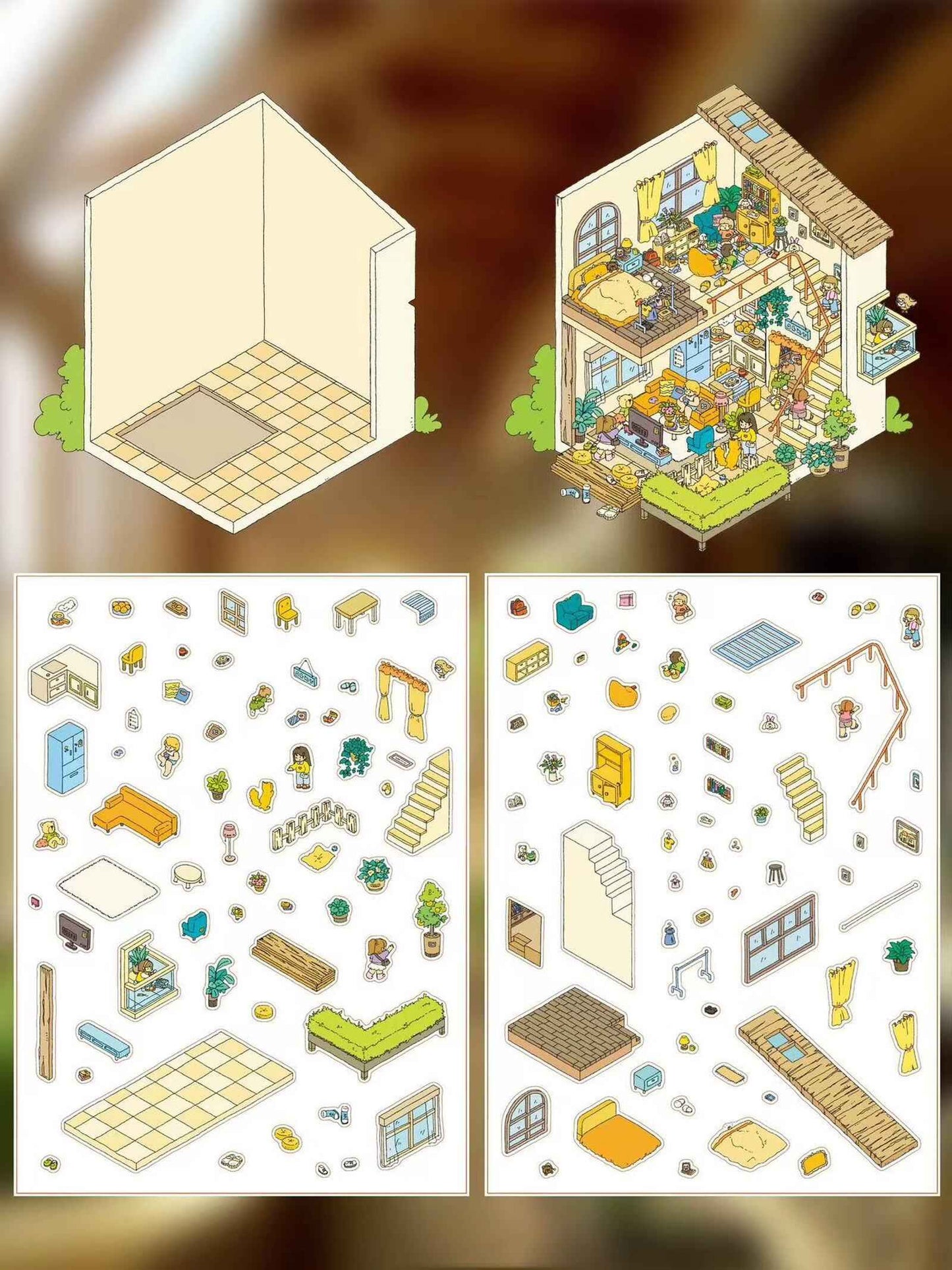 Dream House – 3D Sticker Scenes - 5 Theme Sets: Tree House | Wooden House | Vintage Clothing | Cozy House | Happy House - SNSEASY