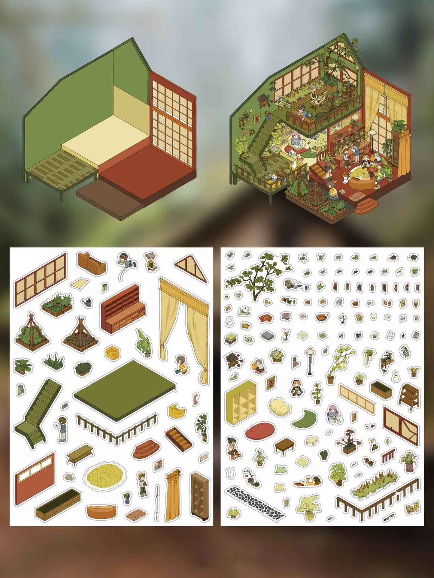 Dream House – 3D Sticker Scenes - 5 Theme Sets: Tree House | Wooden House | Vintage Clothing | Cozy House | Happy House - SNSEASY