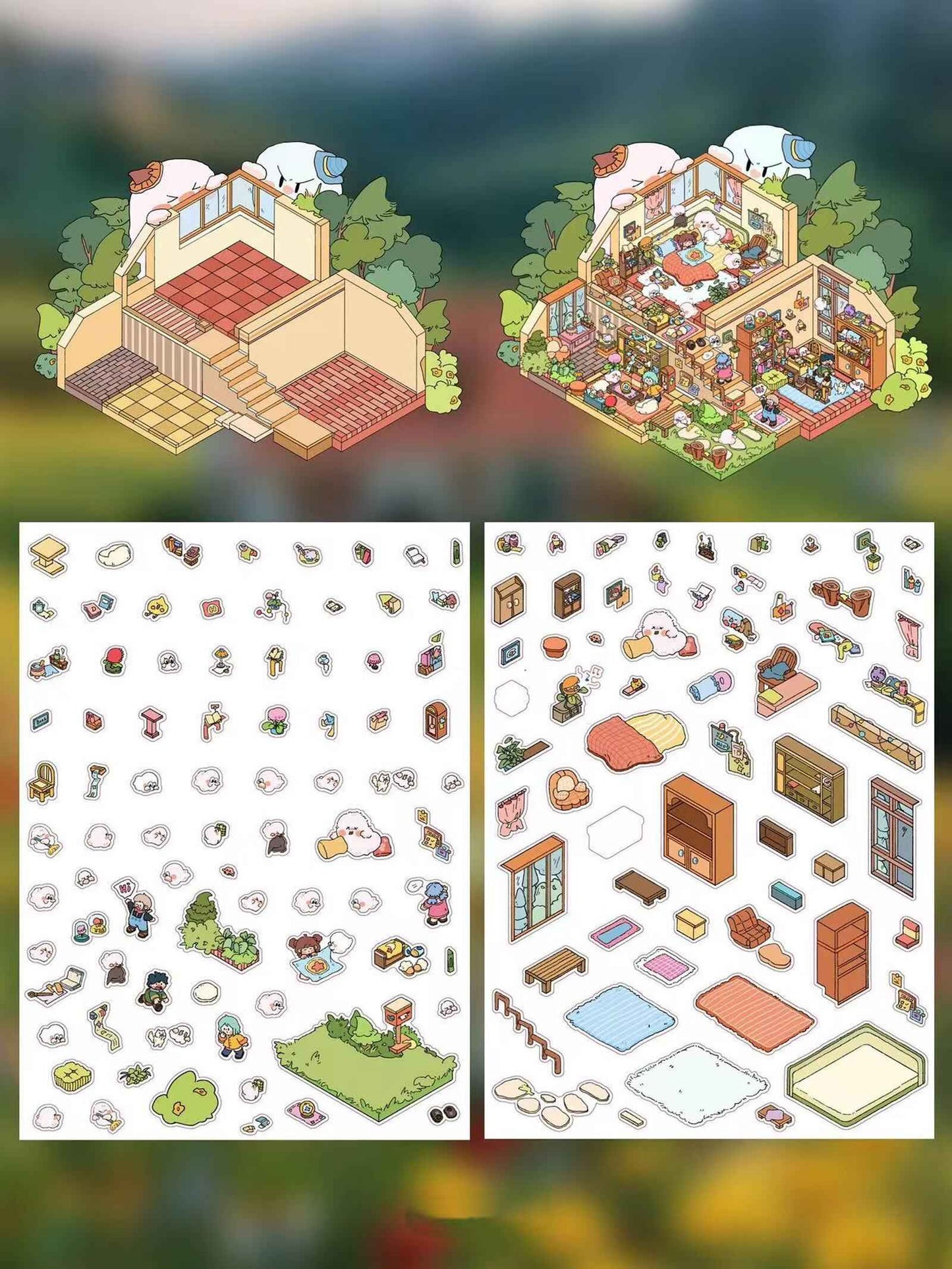 Dream House – 3D Sticker Scenes - 5 Theme Sets: Tree House | Wooden House | Vintage Clothing | Cozy House | Happy House - SNSEASY