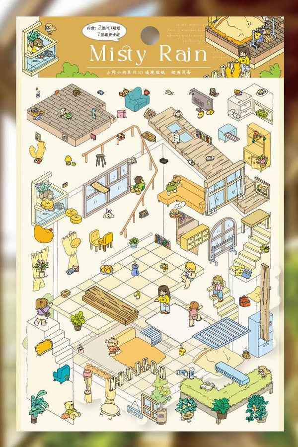 Dream House – 3D Sticker Scenes - 5 Theme Sets: Tree House | Wooden House | Vintage Clothing | Cozy House | Happy House - SNSEASY