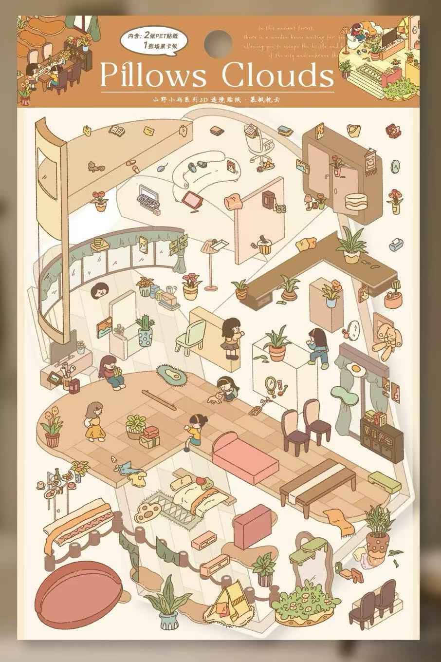 Dream House – 3D Sticker Scenes - 5 Theme Sets: Tree House | Wooden House | Vintage Clothing | Cozy House | Happy House - SNSEASY