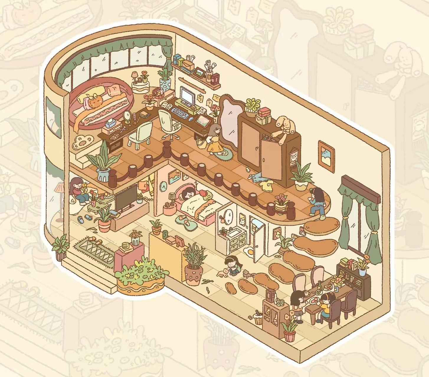 Dream House – 3D Sticker Scenes - 5 Theme Sets: Tree House | Wooden House | Vintage Clothing | Cozy House | Happy House - SNSEASY