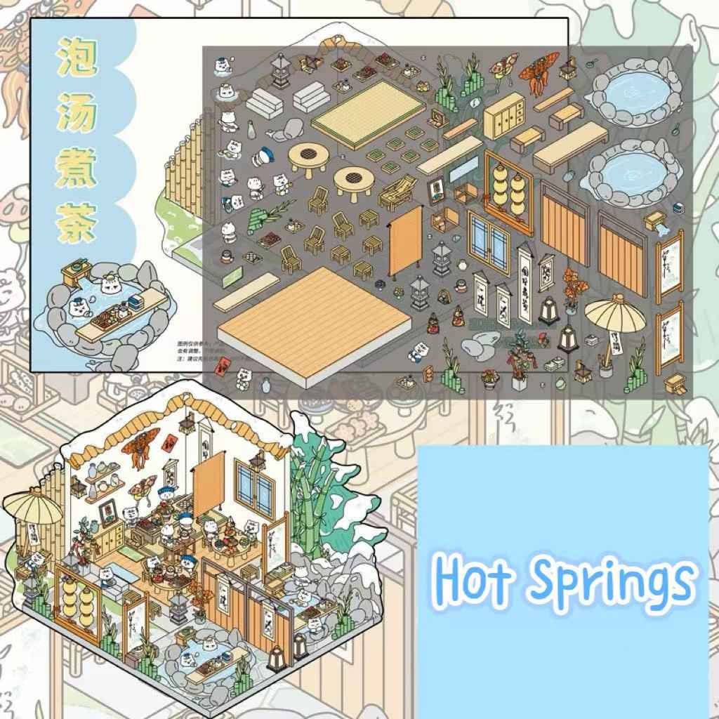Migi's Dream Town – 3D Sticker Scenes - 6 Theme Sets: Hot Springs | Detective Agency | Western Tavern | Alice's Flower Shop | Wet Market | Hospital - SNSEASY