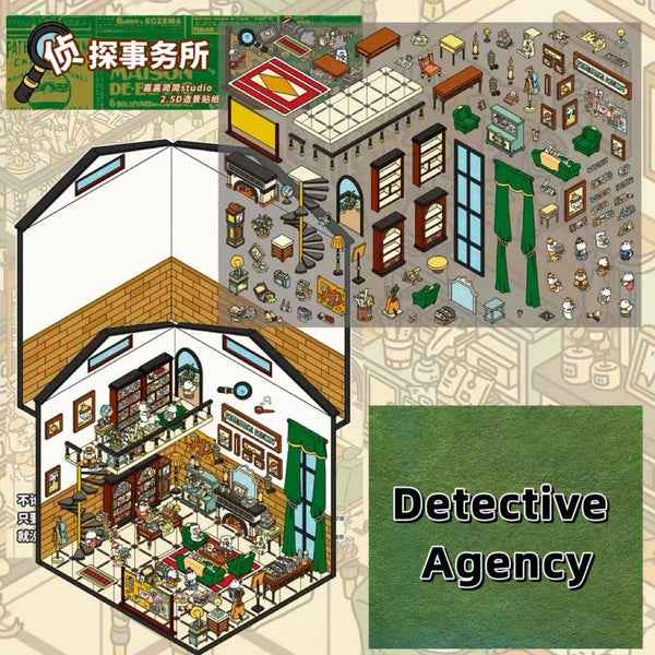 Migi's Dream Town – 3D Sticker Scenes - 6 Theme Sets: Hot Springs | Detective Agency | Western Tavern | Alice's Flower Shop | Wet Market | Hospital - SNSEASY