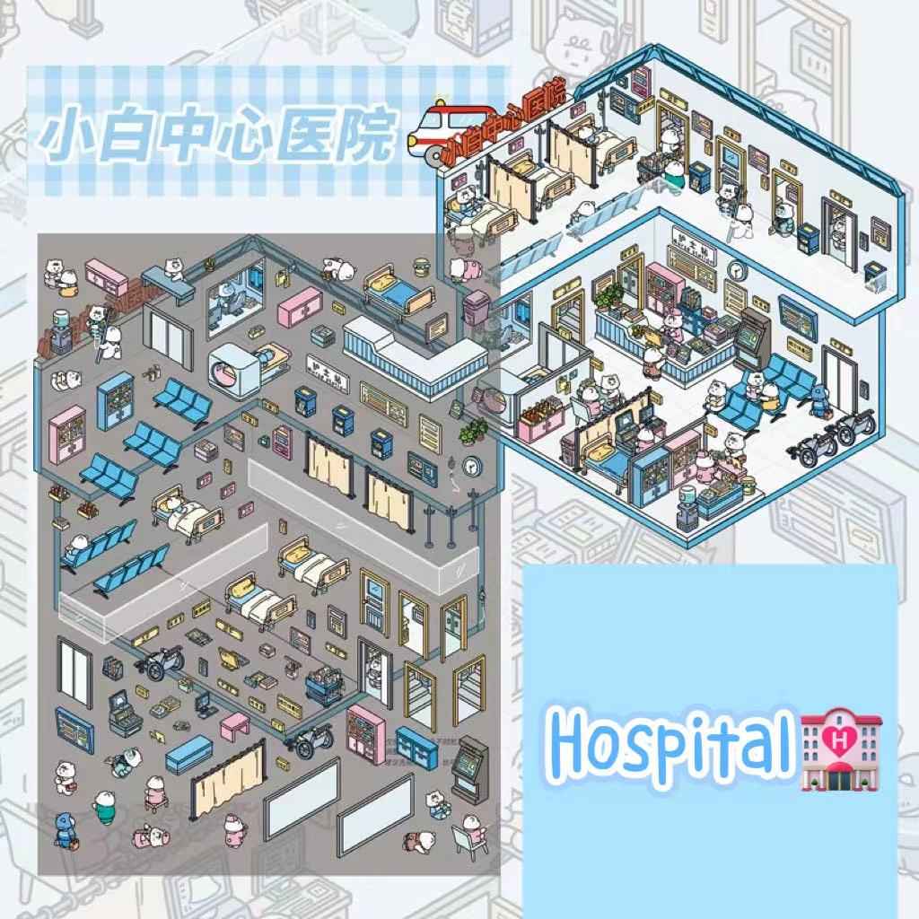 Migi's Dream Town – 3D Sticker Scenes - 6 Theme Sets: Hot Springs | Detective Agency | Western Tavern | Alice's Flower Shop | Wet Market | Hospital - SNSEASY