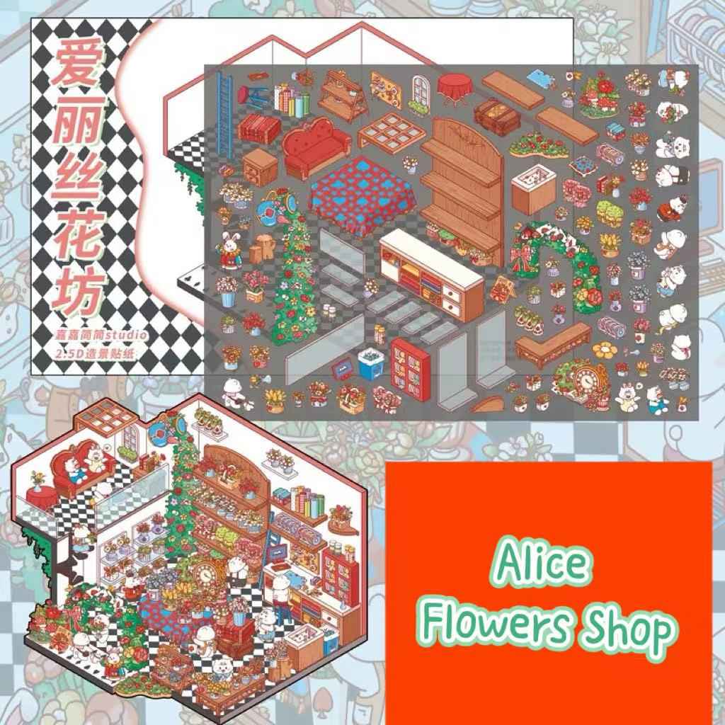 Migi's Dream Town – 3D Sticker Scenes - 6 Theme Sets: Hot Springs | Detective Agency | Western Tavern | Alice's Flower Shop | Wet Market | Hospital - SNSEASY