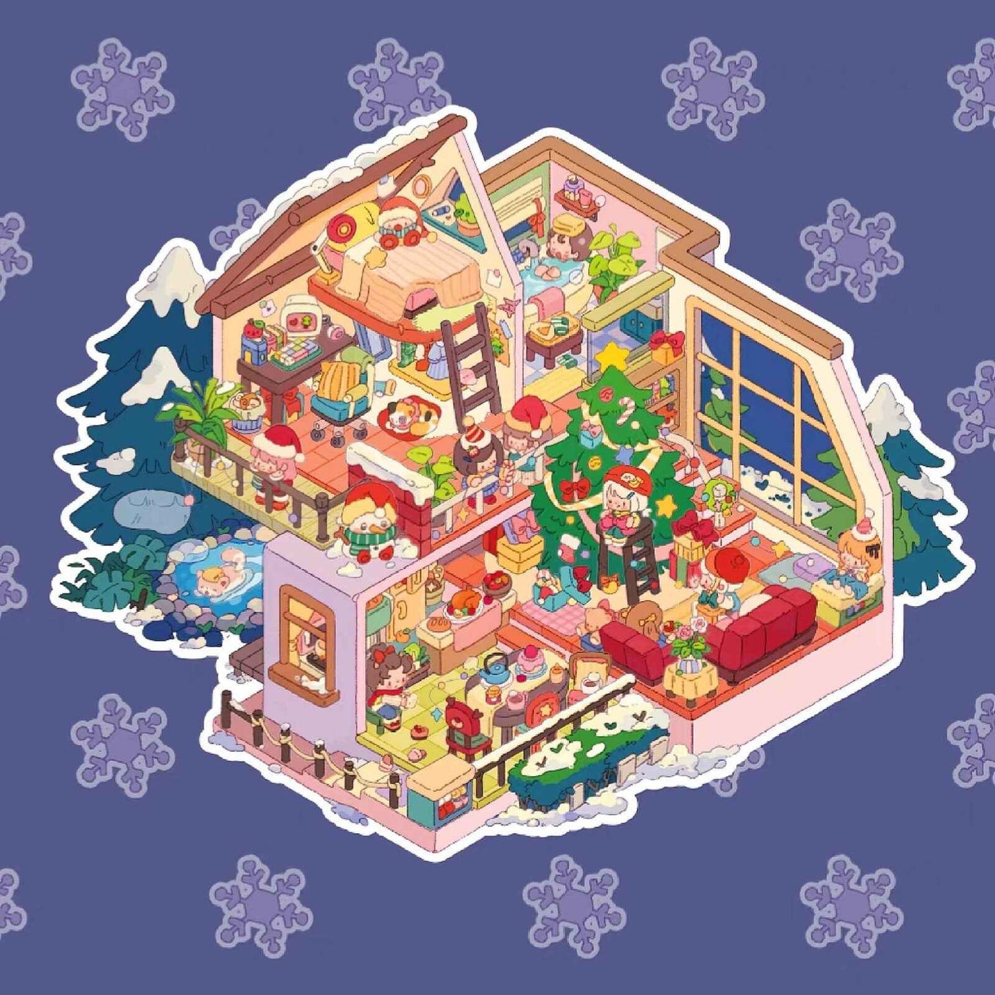 Childhood Dream World – 3D Sticker Scenes - 6 Theme Sets: Tree House | Treehouse Store | Christmas House | Milk Factory | Temple Fair | Autumn Outing - SNSEASY
