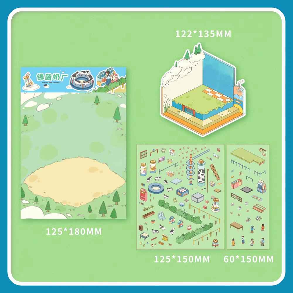 Childhood Dream World – 3D Sticker Scenes - 6 Theme Sets: Tree House | Treehouse Store | Christmas House | Milk Factory | Temple Fair | Autumn Outing - SNSEASY