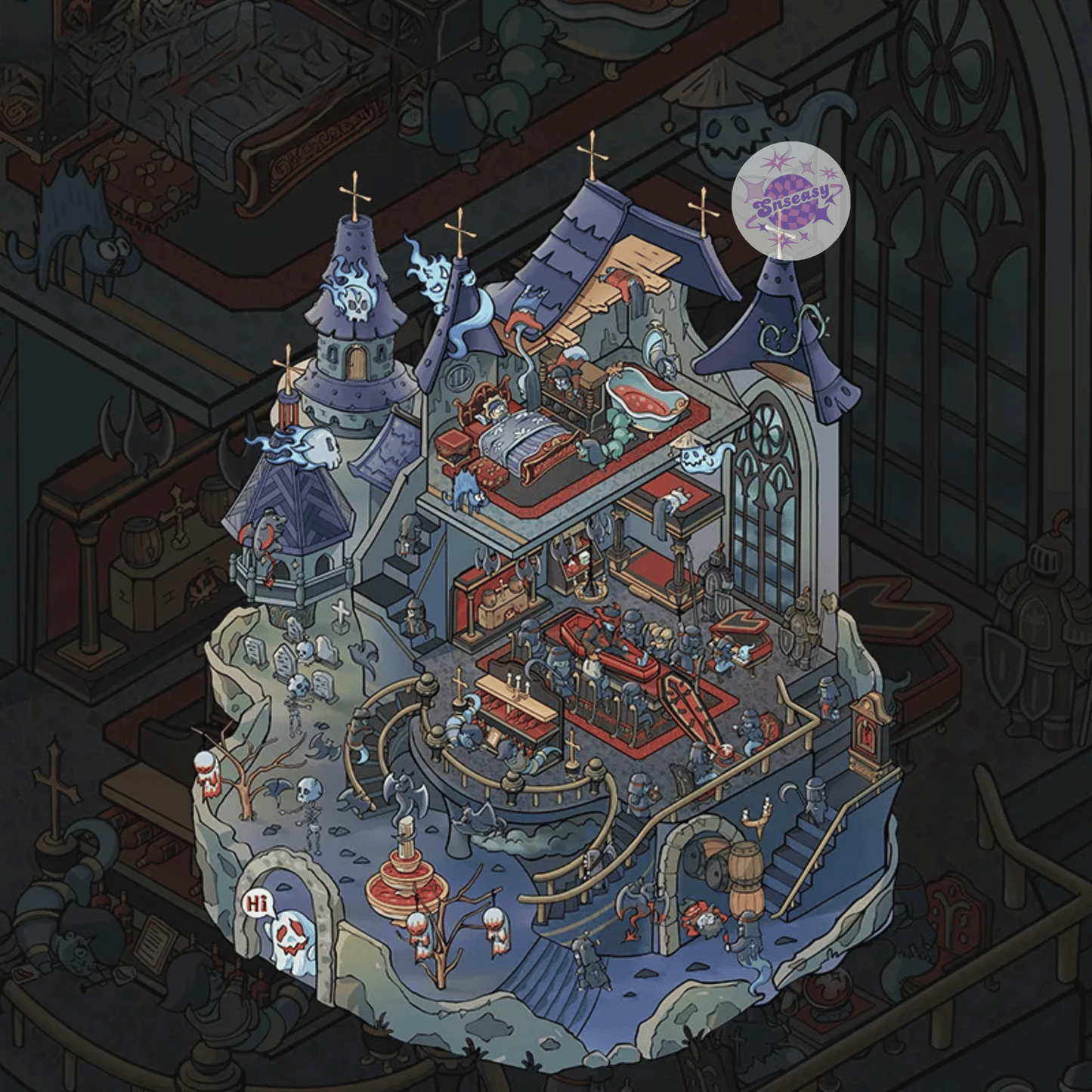Horror Adventure – 3D Miniature Scene Stickers (Plus Size) – 4 Theme Sets: Bio Lab | Cursed Pyramid | Haunted Aquarium | Ghost Castle