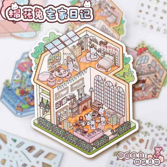 Dream Game Life Simulation – 3D Sticker Scenes - 8 Theme Sets: 3-Story Amusement Park | Baking Story | Bunny Home | Space Station | Panda Dumpling Shop | Mecha Warrior Arcade | Goose Dessert Shop | Hamster Villa - SNSEASY