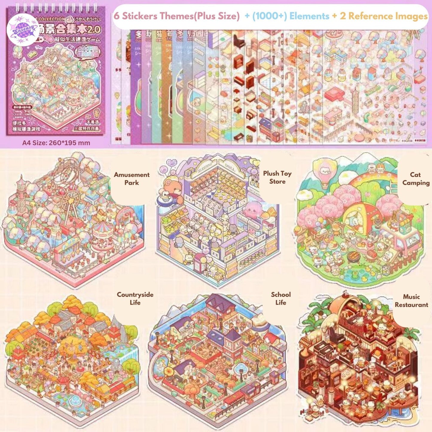 Miniature 3D Scene Stickers Scrapbook with 20 Pcs Unique Themes, Best Gifts