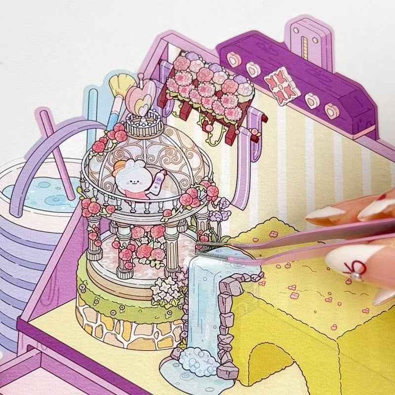 Cute Animal Gifts – 3D Sticker Scenes - 4 Theme Sets: Panda Flower Gift Box | Penguin Ice Cream Kitchen | Crystal Ball Amusement Park | Monet Painting Box - SNSEASY