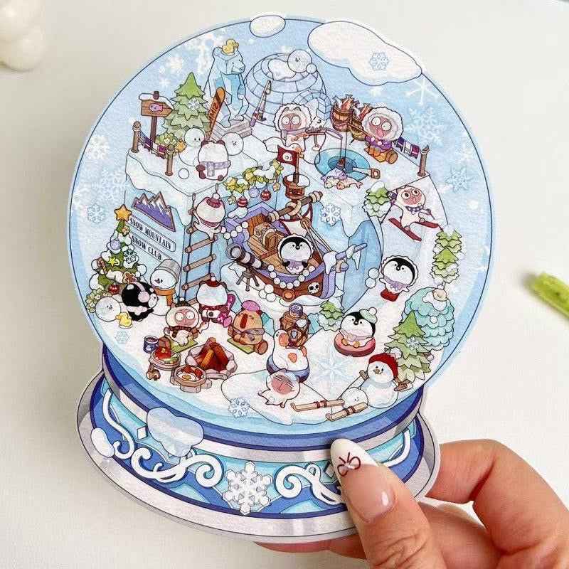 Cute Animal Gifts – 3D Sticker Scenes - 4 Theme Sets: Panda Flower Gift Box | Penguin Ice Cream Kitchen | Crystal Ball Amusement Park | Monet Painting Box - SNSEASY
