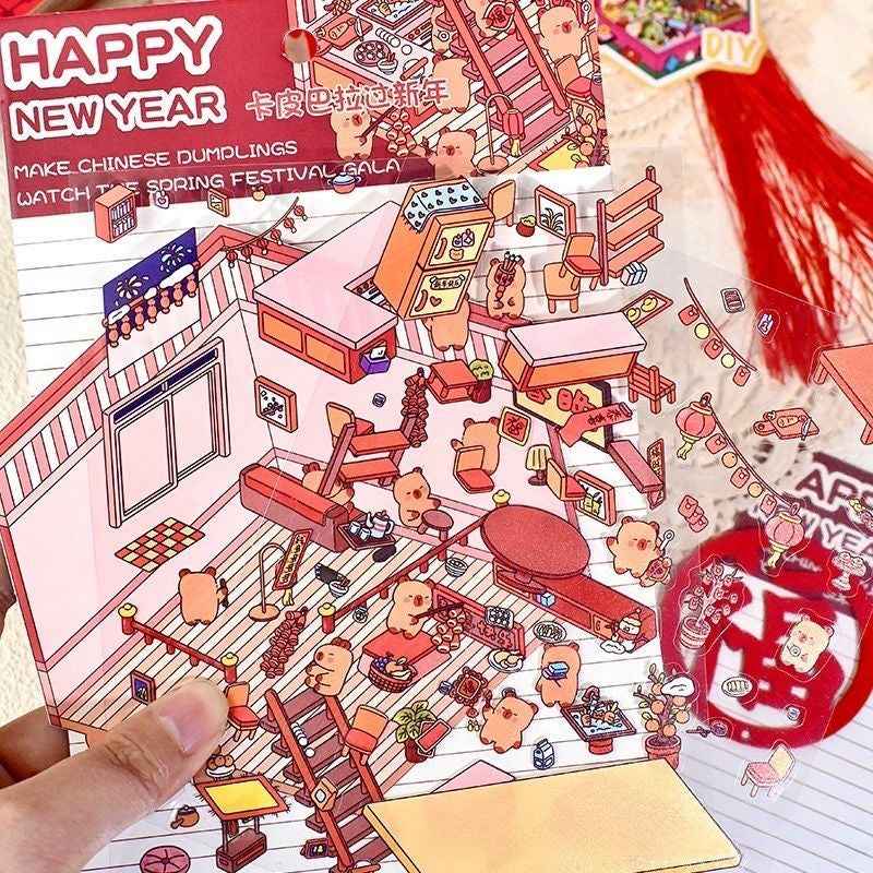 Cute Animal 7.0 – Happy Chinese New Year 3D Sticker Scenes - 4 Theme Sets: Capybara Lantern Festival | Capybara New Year | Panda New Year | Snake 2025 - SNSEASY