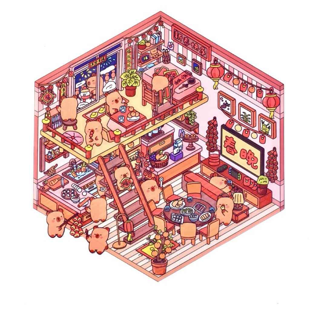 Cute Animal 7.0 – Happy Chinese New Year 3D Sticker Scenes - 4 Theme Sets: Capybara Lantern Festival | Capybara New Year | Panda New Year | Snake 2025 - SNSEASY
