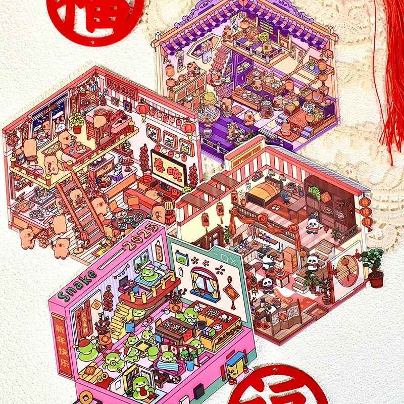 Cute Animal 7.0 – Happy Chinese New Year 3D Sticker Scenes - 4 Theme Sets: Capybara Lantern Festival | Capybara New Year | Panda New Year | Snake 2025 - SNSEASY