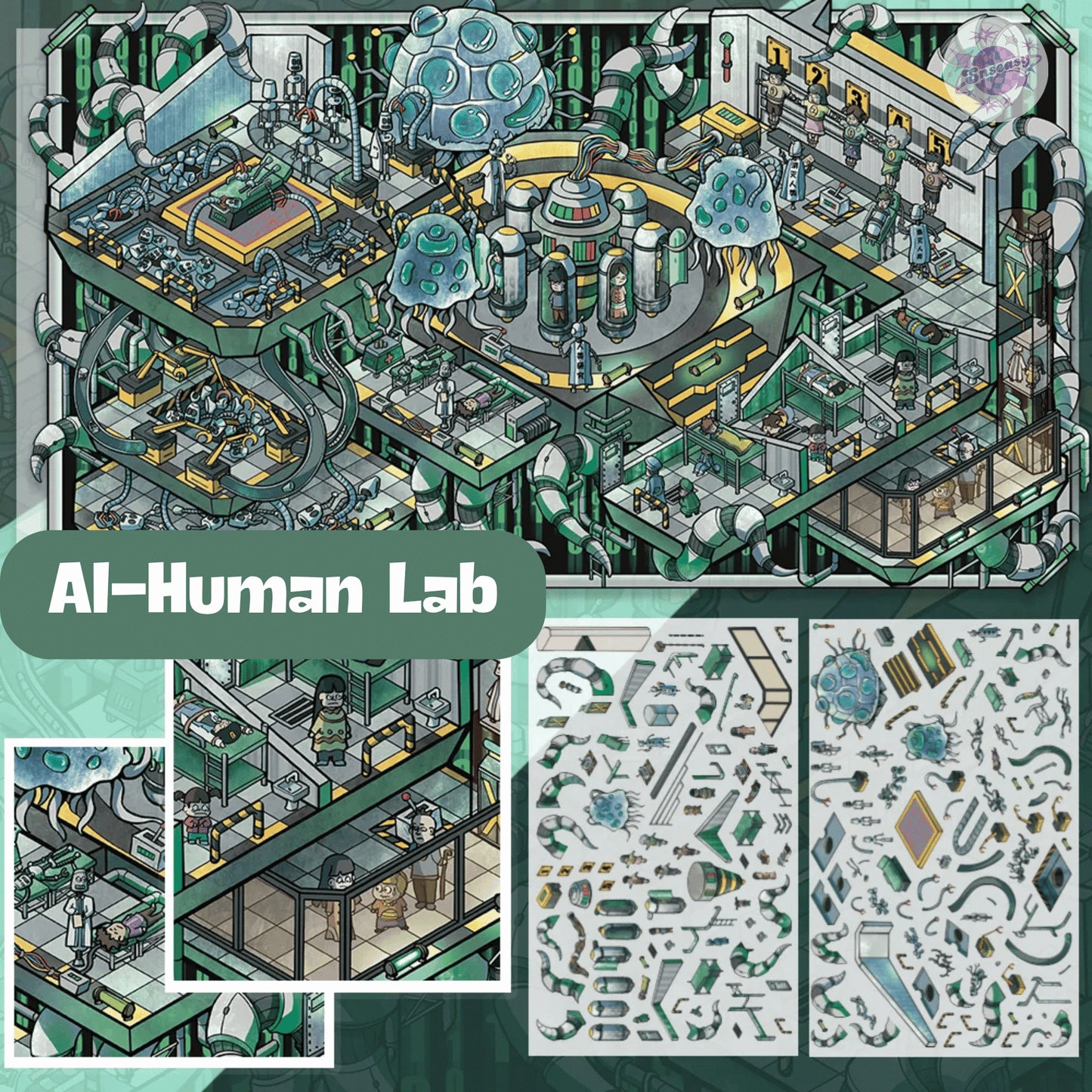 Chaotic Future – 3D Miniature Scene Stickers (Plus Size) – 4 Theme Sets: Mobile Mech City | Mutant Evolution | Robot Uprising | AI-Human Lab