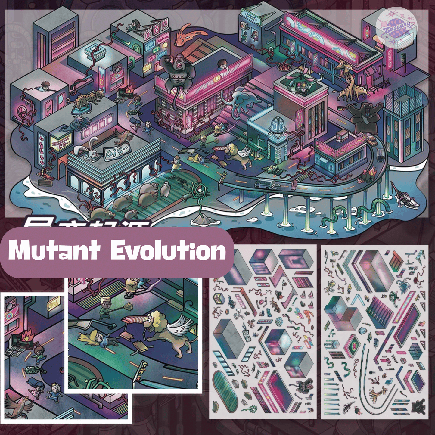 Chaotic Future – 3D Miniature Scene Stickers (Plus Size) – 4 Theme Sets: Mobile Mech City | Mutant Evolution | Robot Uprising | AI-Human Lab