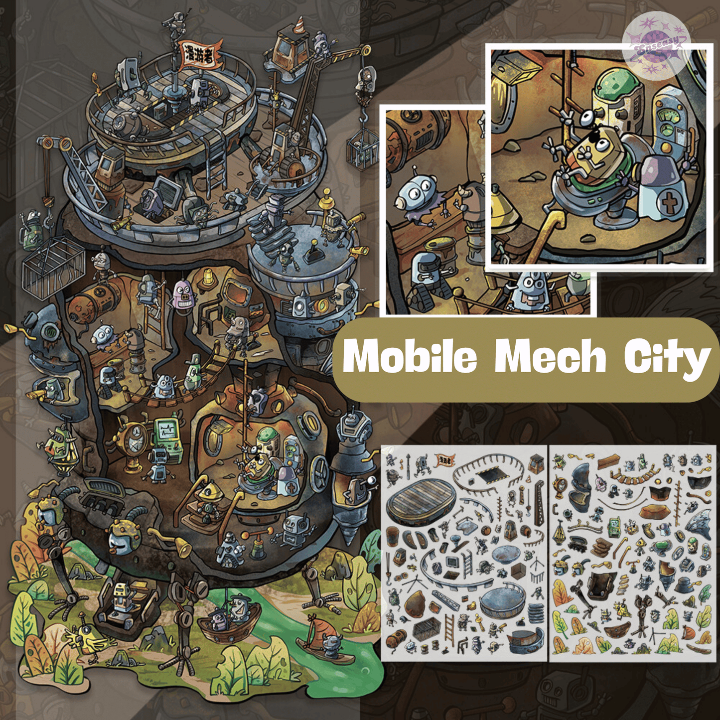 Chaotic Future – 3D Miniature Scene Stickers (Plus Size) – 4 Theme Sets: Mobile Mech City | Mutant Evolution | Robot Uprising | AI-Human Lab