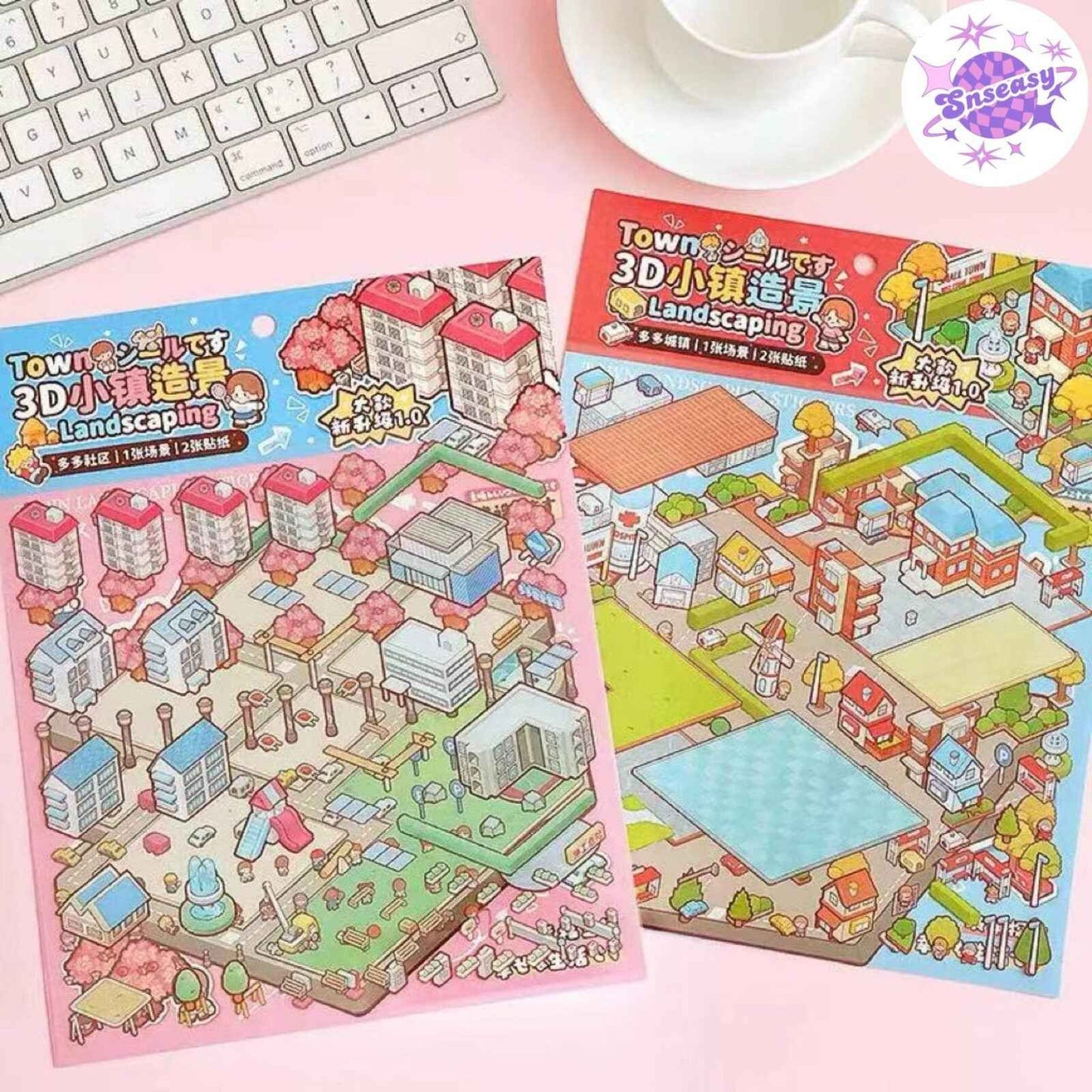 Happy Town – 3D Sticker Scenes - 2 Theme Sets: Town A | Town B