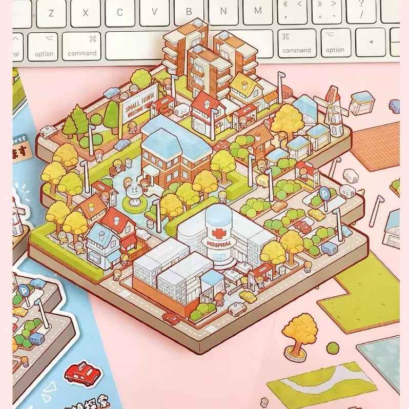 Happy Town – 3D Sticker Scenes - 2 Theme Sets: Town A | Town B