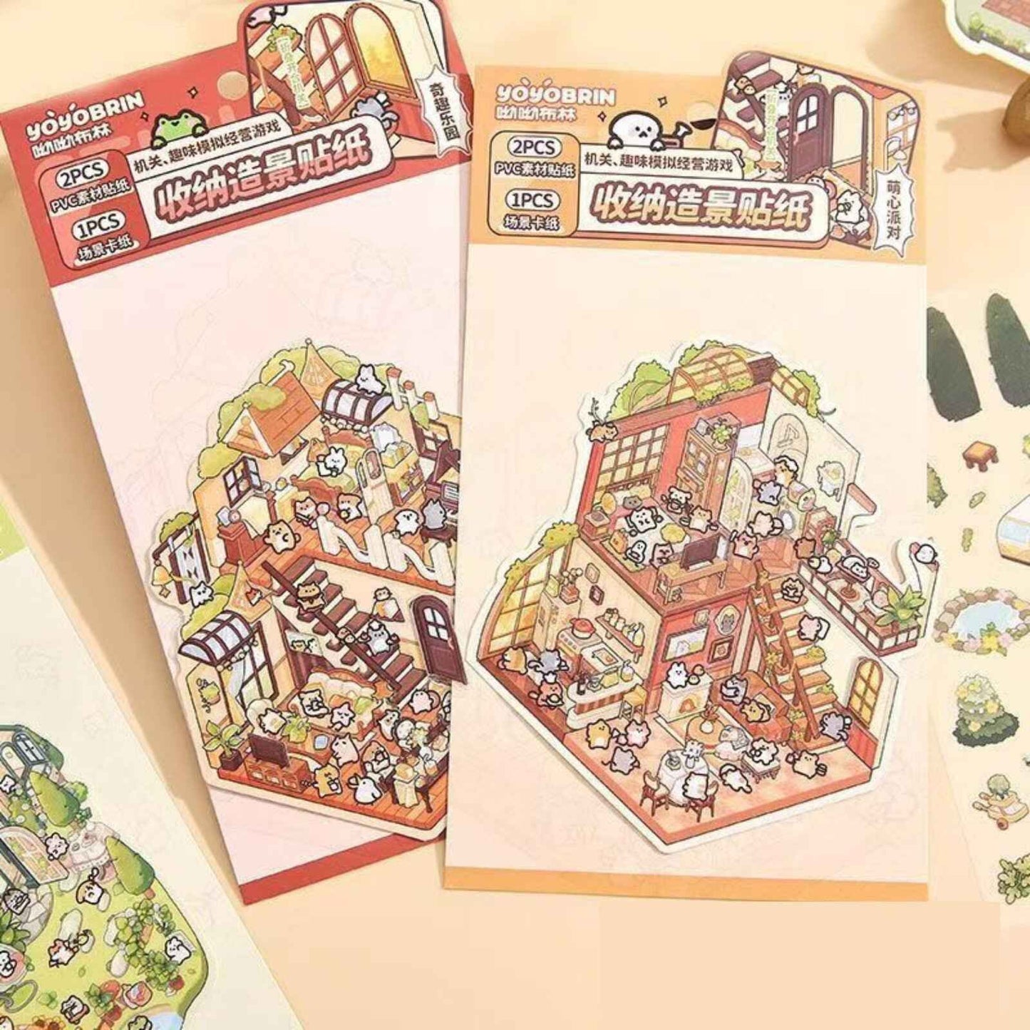 Animal Fairy Tale 2-Floor – 3D Sticker Scenes - 4 Theme Sets: Animal Room | Animal Party | Animal Farm | Animal Castle