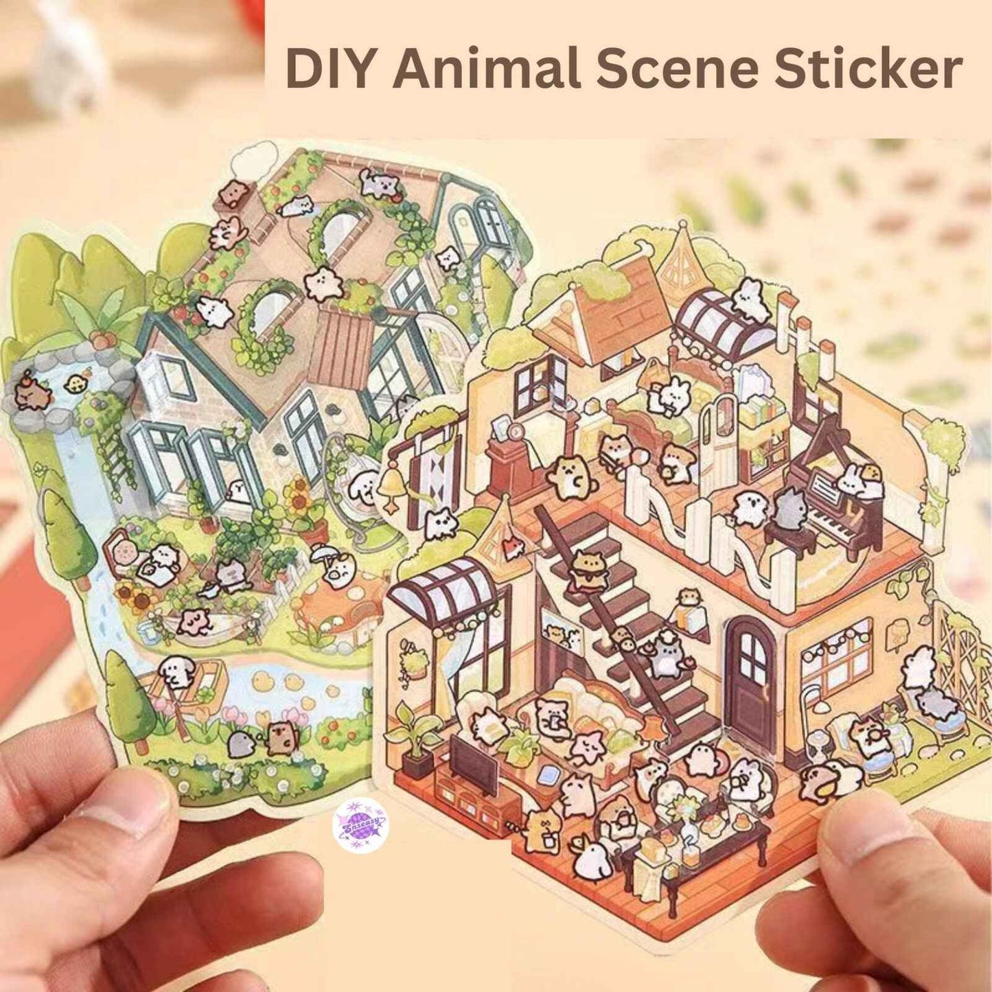 Animal Fairy Tale 2-Floor – 3D Sticker Scenes - 4 Theme Sets: Animal Room | Animal Party | Animal Farm | Animal Castle