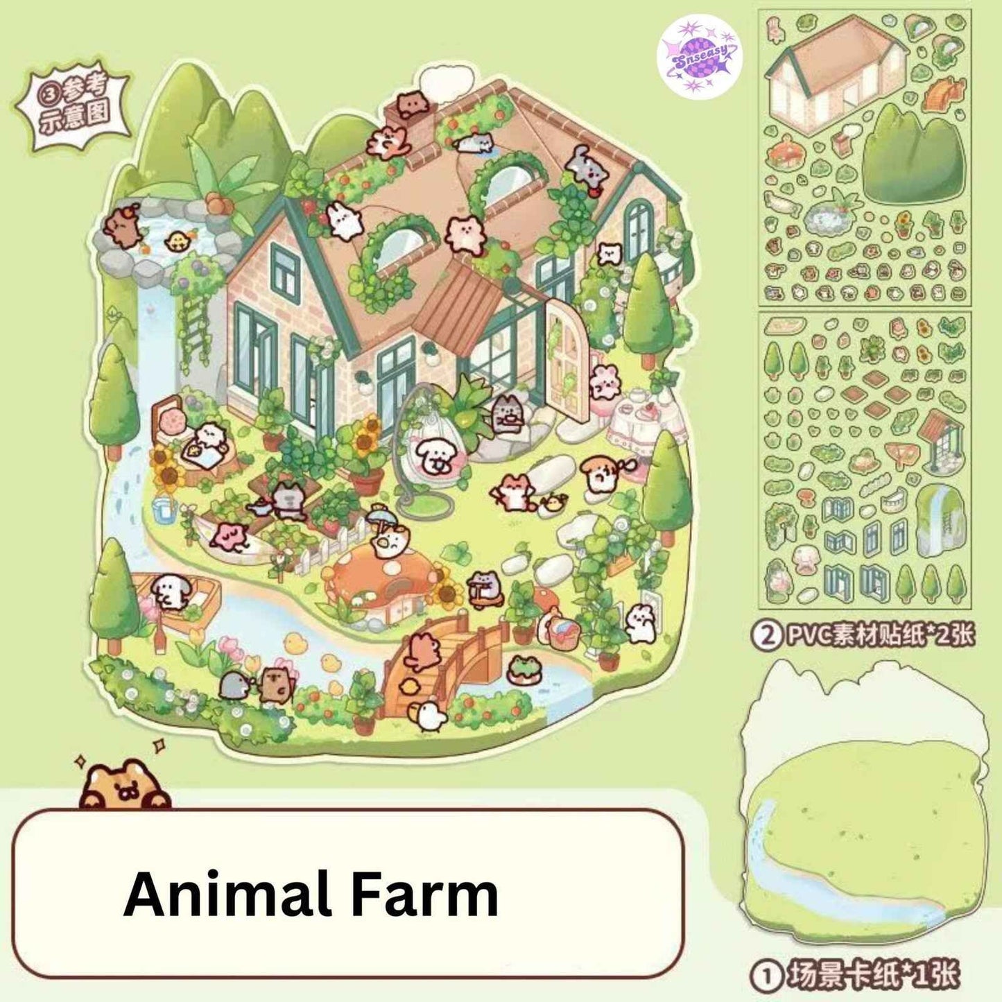 Animal Fairy Tale 2-Floor – 3D Sticker Scenes - 4 Theme Sets: Animal Room | Animal Party | Animal Farm | Animal Castle
