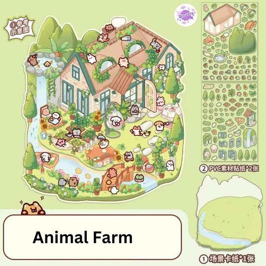 Animal Fairy Tale 2-Floor – 3D Sticker Scenes - 4 Theme Sets: Animal Room | Animal Party | Animal Farm | Animal Castle
