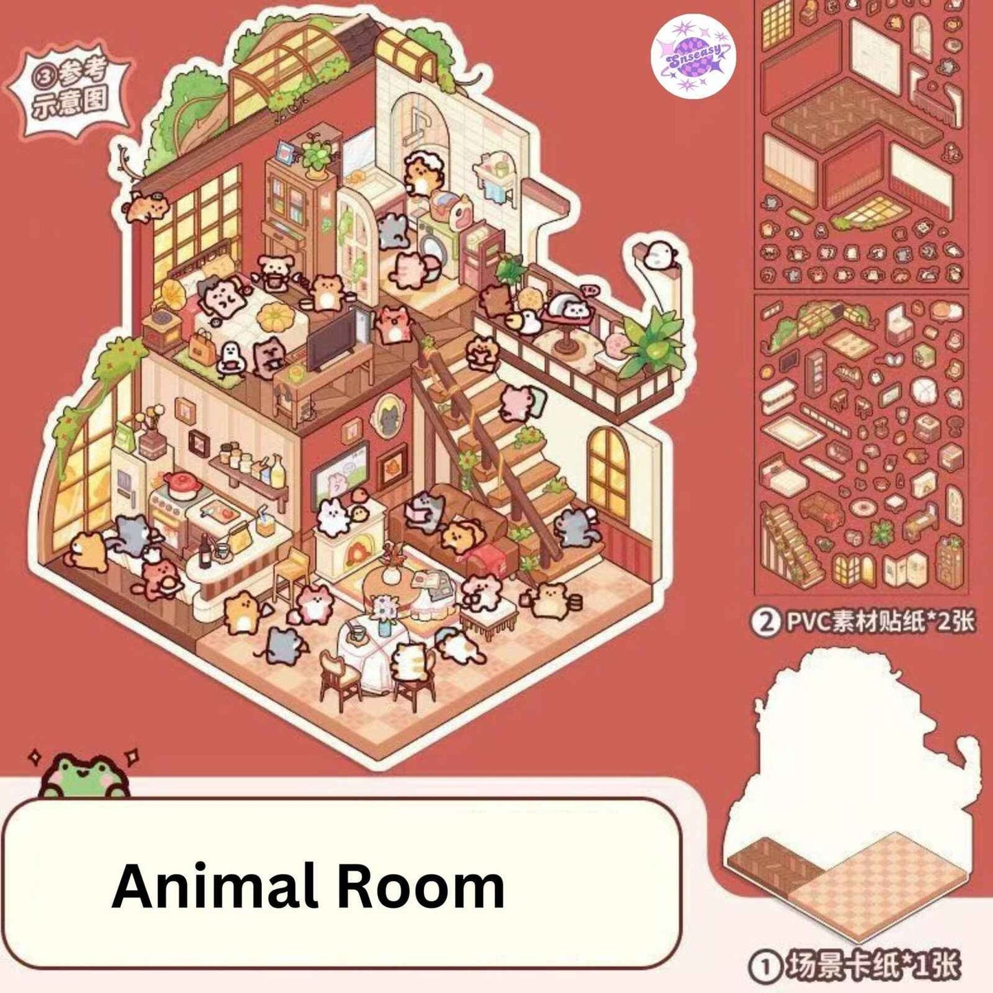 Animal Fairy Tale 2-Floor – 3D Sticker Scenes - 4 Theme Sets: Animal Room | Animal Party | Animal Farm | Animal Castle