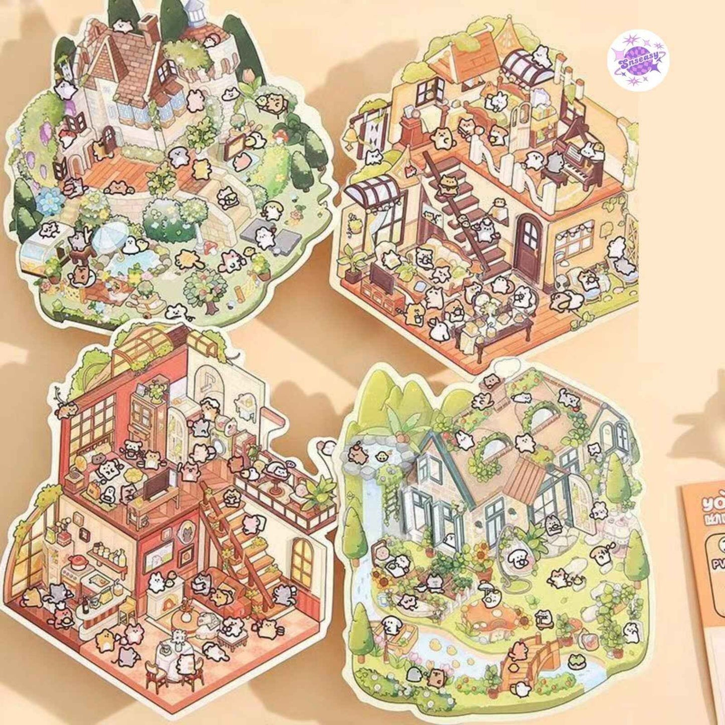 Animal Fairy Tale 2-Floor – 3D Sticker Scenes - 4 Theme Sets: Animal Room | Animal Party | Animal Farm | Animal Castle