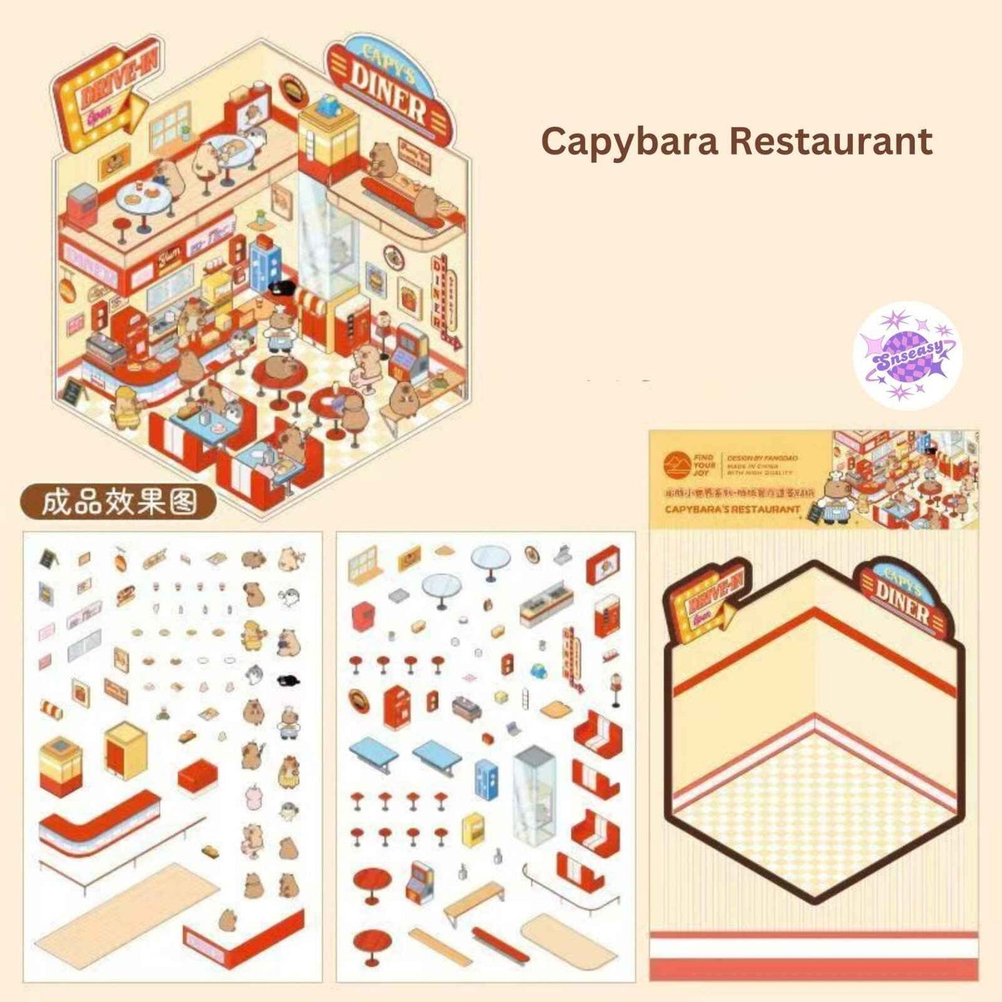 Capybara & Cute Penguin – 3D Sticker Scenes - 8 Theme Sets: Capybara Restaurant | Capybara Magic Treehouse | Capybara Hot Spring Hotel | Capybara Museum | Penguin Cottage | Penguin Garden | Penguin Beach | Penguin Dessert Shop
