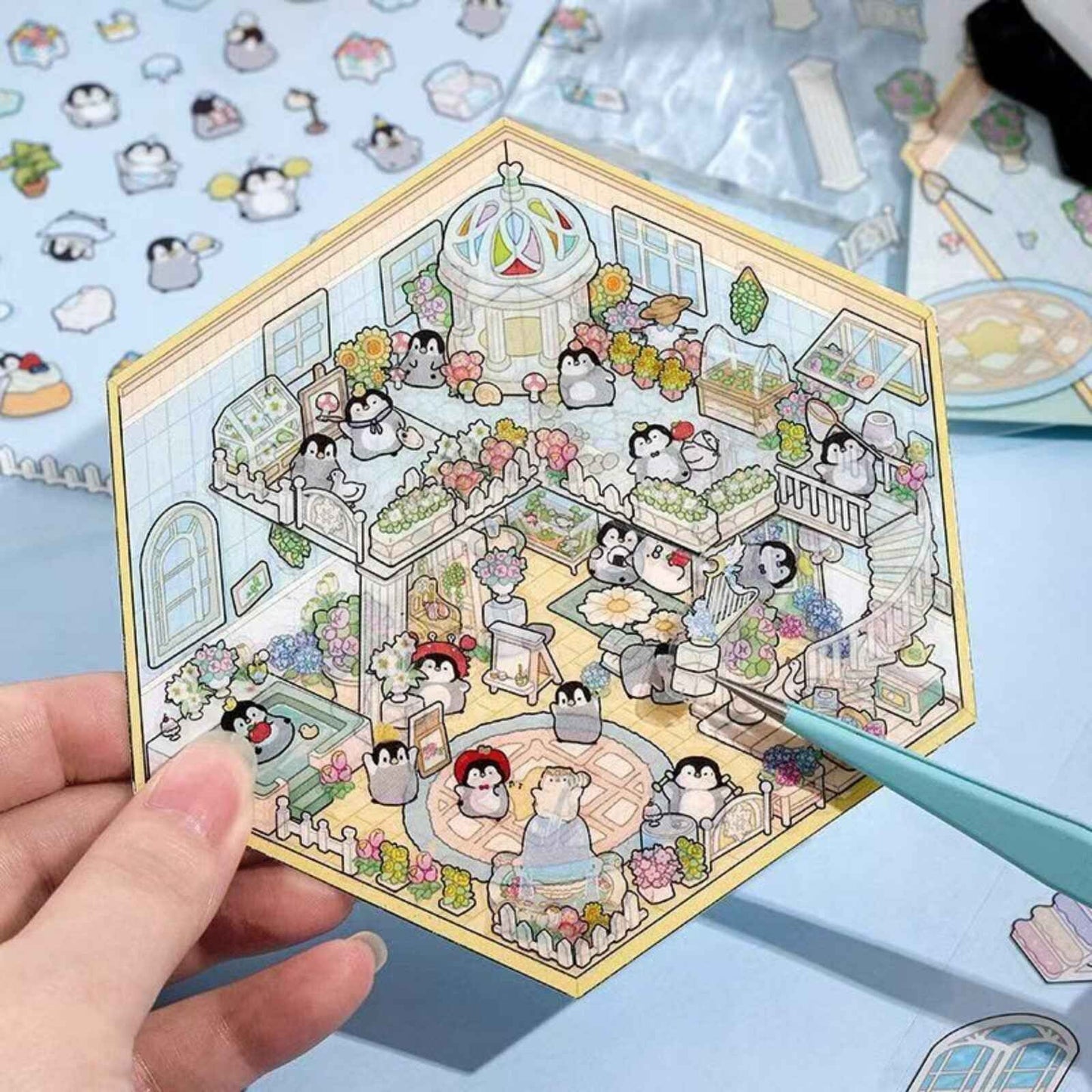 Capybara & Cute Penguin – 3D Sticker Scenes - 8 Theme Sets: Capybara Restaurant | Capybara Magic Treehouse | Capybara Hot Spring Hotel | Capybara Museum | Penguin Cottage | Penguin Garden | Penguin Beach | Penguin Dessert Shop