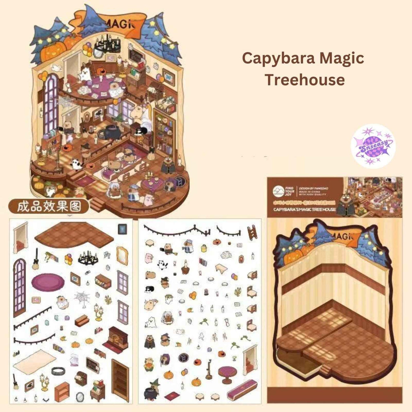 Capybara & Cute Penguin – 3D Sticker Scenes - 8 Theme Sets: Capybara Restaurant | Capybara Magic Treehouse | Capybara Hot Spring Hotel | Capybara Museum | Penguin Cottage | Penguin Garden | Penguin Beach | Penguin Dessert Shop