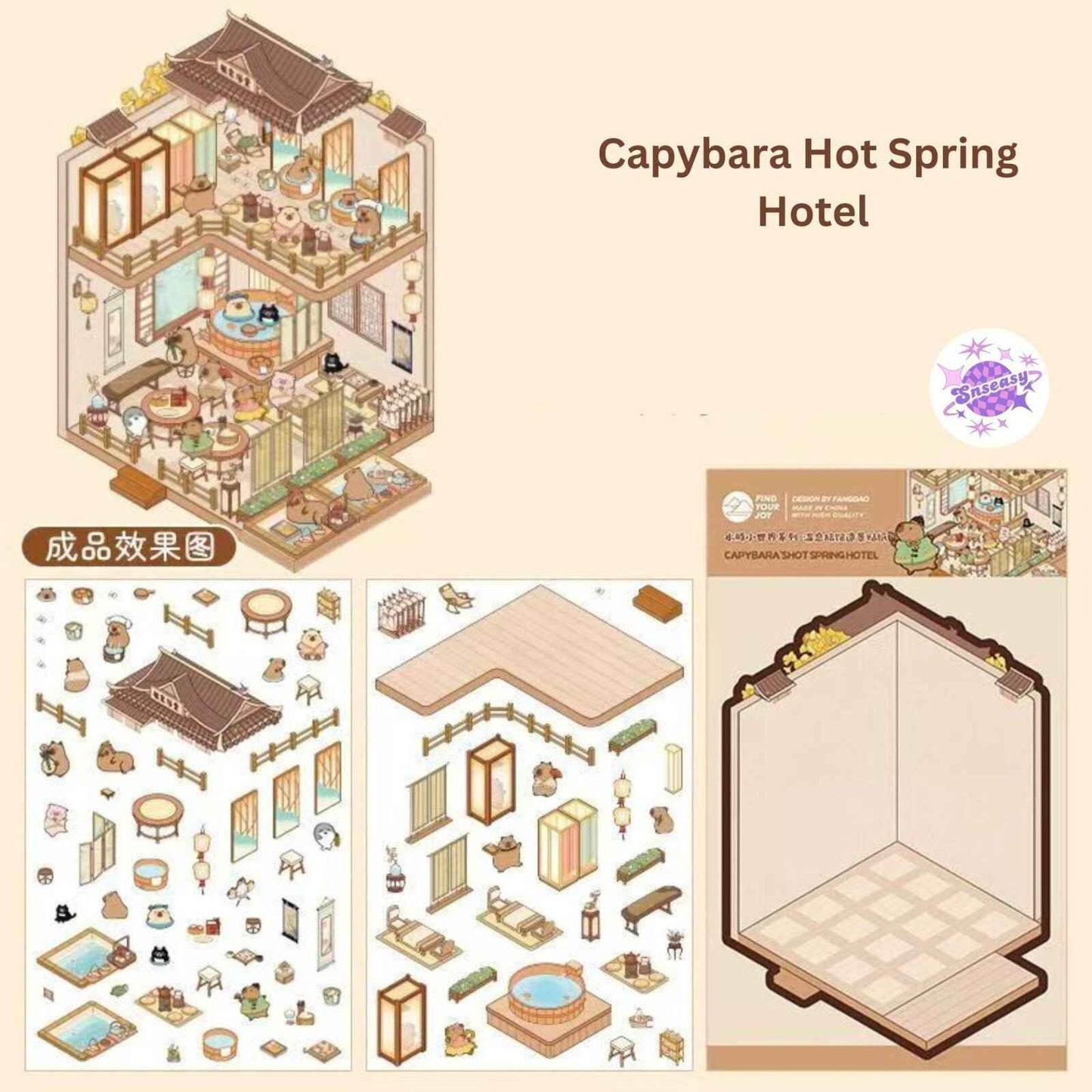 Capybara & Cute Penguin – 3D Sticker Scenes - 8 Theme Sets: Capybara Restaurant | Capybara Magic Treehouse | Capybara Hot Spring Hotel | Capybara Museum | Penguin Cottage | Penguin Garden | Penguin Beach | Penguin Dessert Shop
