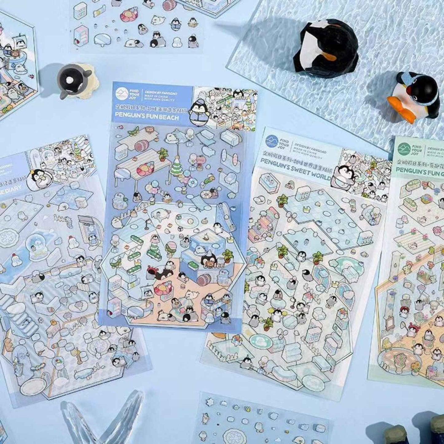 Capybara & Cute Penguin – 3D Sticker Scenes - 8 Theme Sets: Capybara Restaurant | Capybara Magic Treehouse | Capybara Hot Spring Hotel | Capybara Museum | Penguin Cottage | Penguin Garden | Penguin Beach | Penguin Dessert Shop