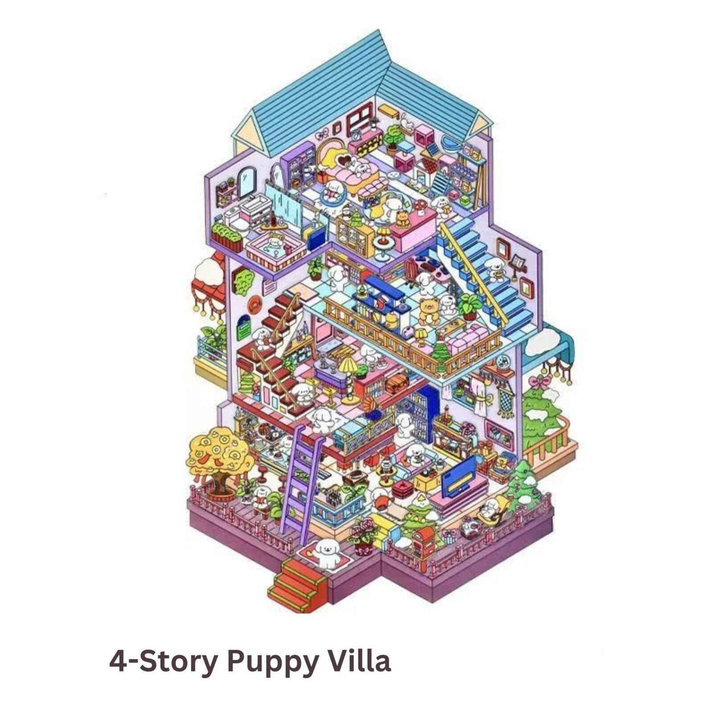 4-Story Grand Buildings 5.0 – 3D Miniature Sticker Scenes - 2 Theme Sets: 4-Story Convenience Store | 4-Story Puppy Villa