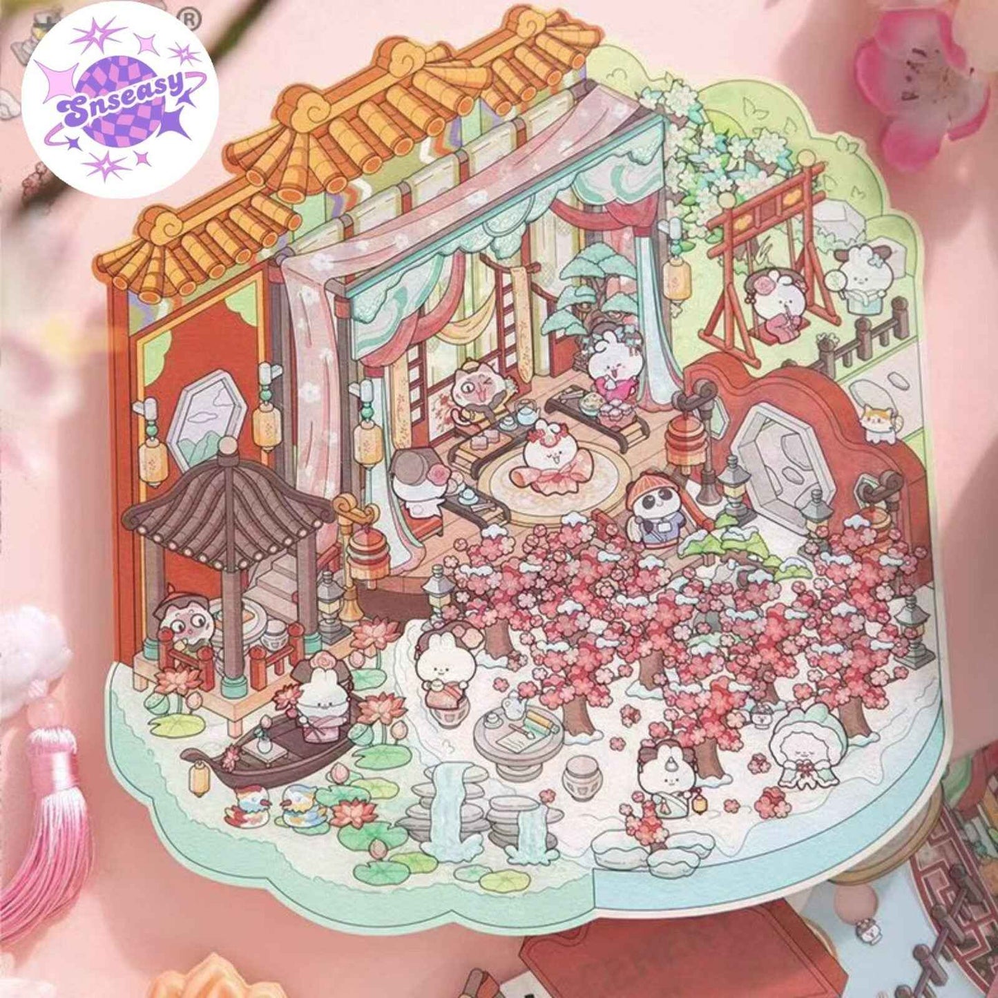 Ancient Architecture Scenes 2.0 – 3D DIY Sticker Sets - 2 Theme Sets: Fly Flowers | Leisurely Courtyard