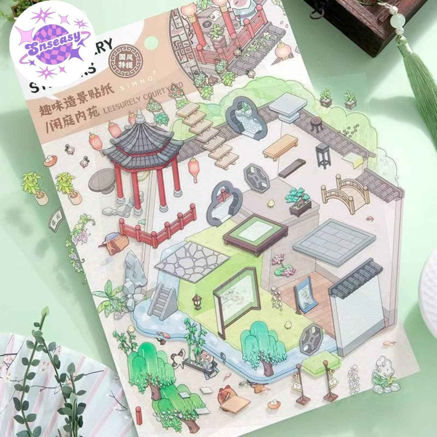 Ancient Architecture Scenes 2.0 – 3D DIY Sticker Sets - 2 Theme Sets: Fly Flowers | Leisurely Courtyard