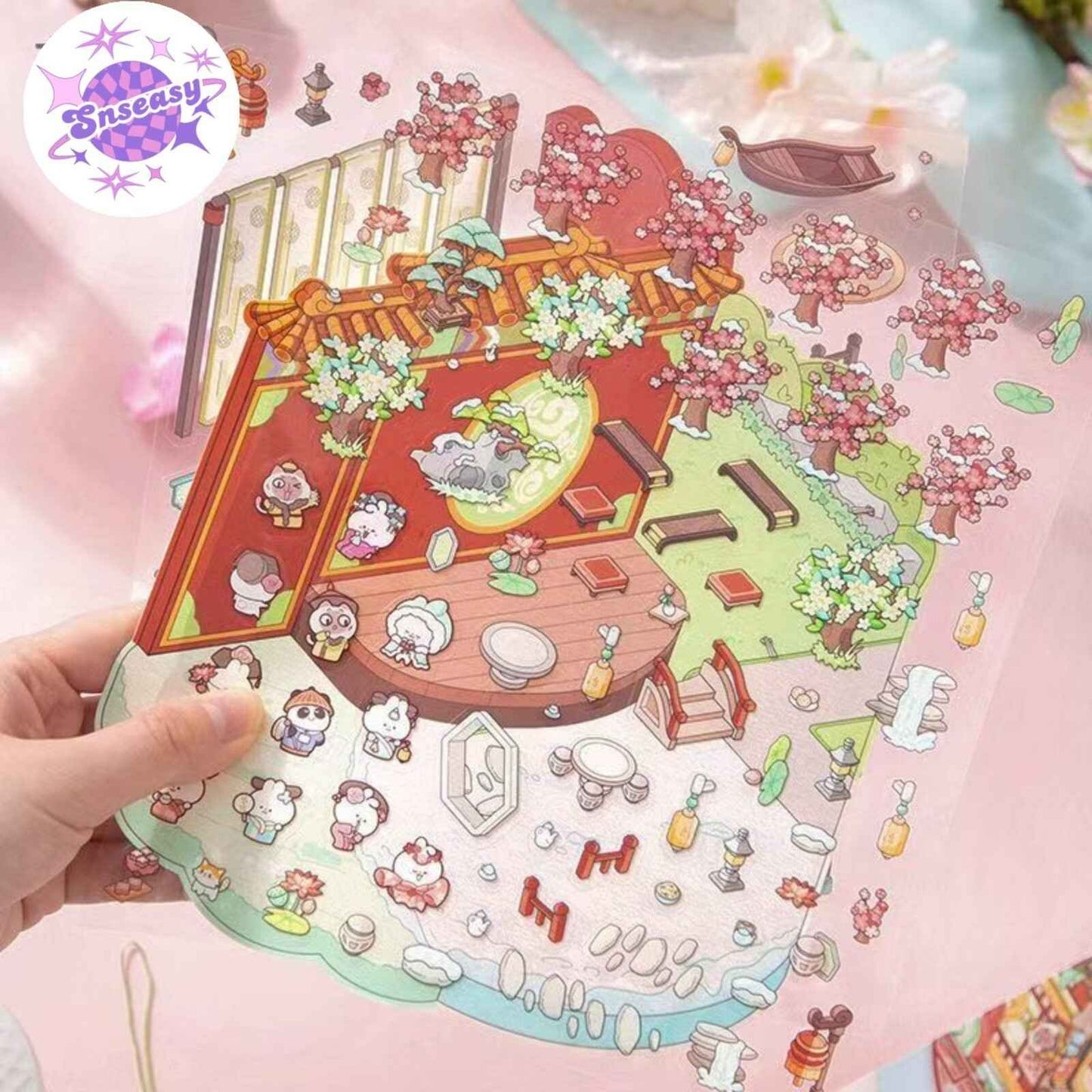 Ancient Architecture Scenes 2.0 – 3D DIY Sticker Sets - 2 Theme Sets: Fly Flowers | Leisurely Courtyard