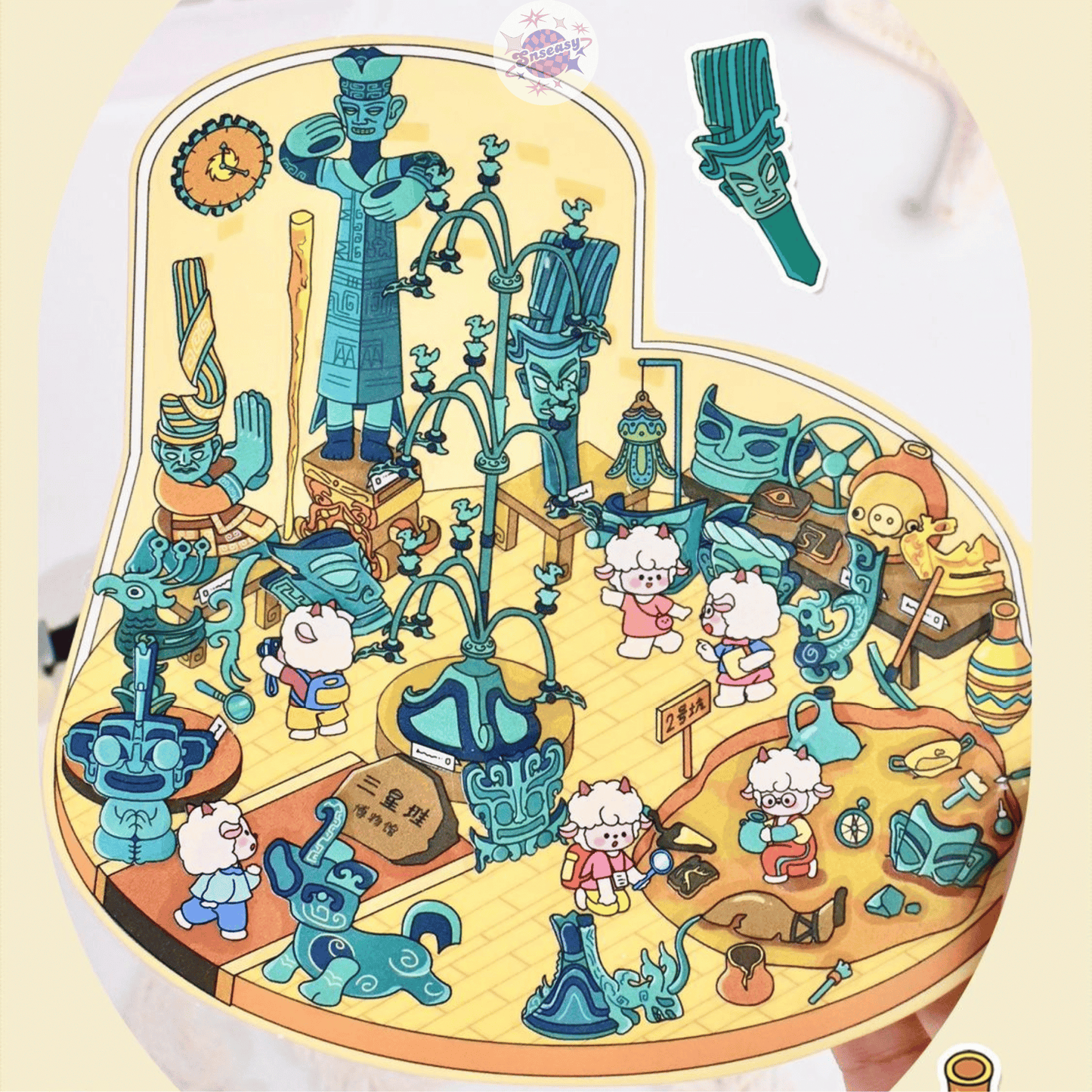 Cute Animals Visit the Museum – 3D Miniature Scene Stickers (Flip-Open Plus Size) – 4 Theme Sets: Dog Opera House | Cat Aquarium | Cat Art Museum | Sheep Sanxingdui Museum