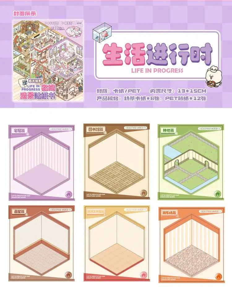 Cute Animals 3D Scene Stickers Scrapbook – 12 Unique Themes: Little Shop Open (6 Themes) | Living in Life (6 Themes)
