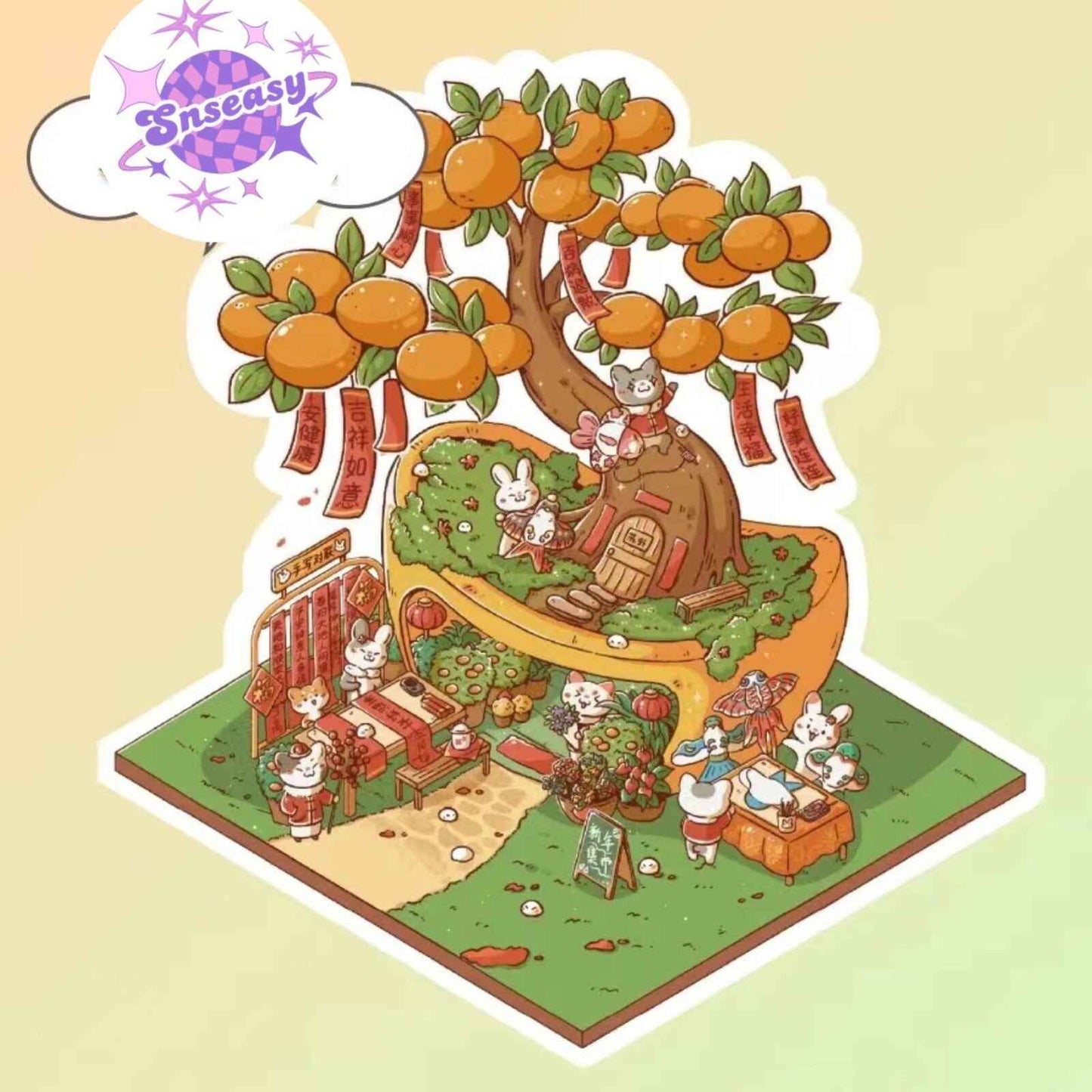 Cute Cat 5.0 – 3D Sticker Scenes - 5 Theme Sets: Cat Seafood Restaurant | Cat Seafood Holiday Villa | Cat & Capybara Hot Springs | Cat & Bunny New Year's Cottage | Cat Mexican Taco Shop