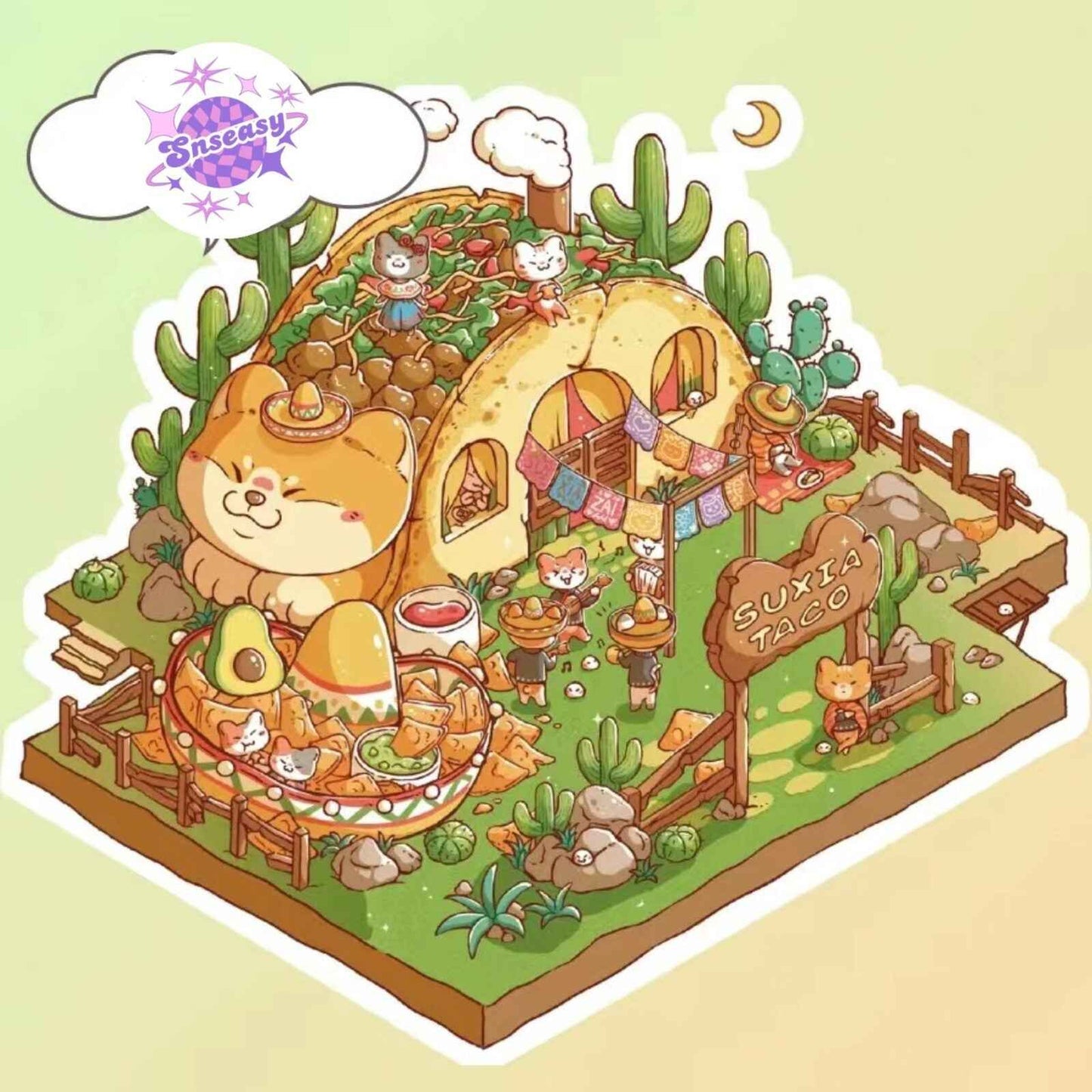 Cute Cat 5.0 – 3D Sticker Scenes - 5 Theme Sets: Cat Seafood Restaurant | Cat Seafood Holiday Villa | Cat & Capybara Hot Springs | Cat & Bunny New Year's Cottage | Cat Mexican Taco Shop