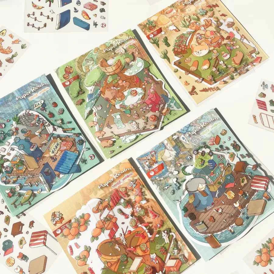 Cute Cat 5.0 – 3D Sticker Scenes - 5 Theme Sets: Cat Seafood Restaurant | Cat Seafood Holiday Villa | Cat & Capybara Hot Springs | Cat & Bunny New Year's Cottage | Cat Mexican Taco Shop