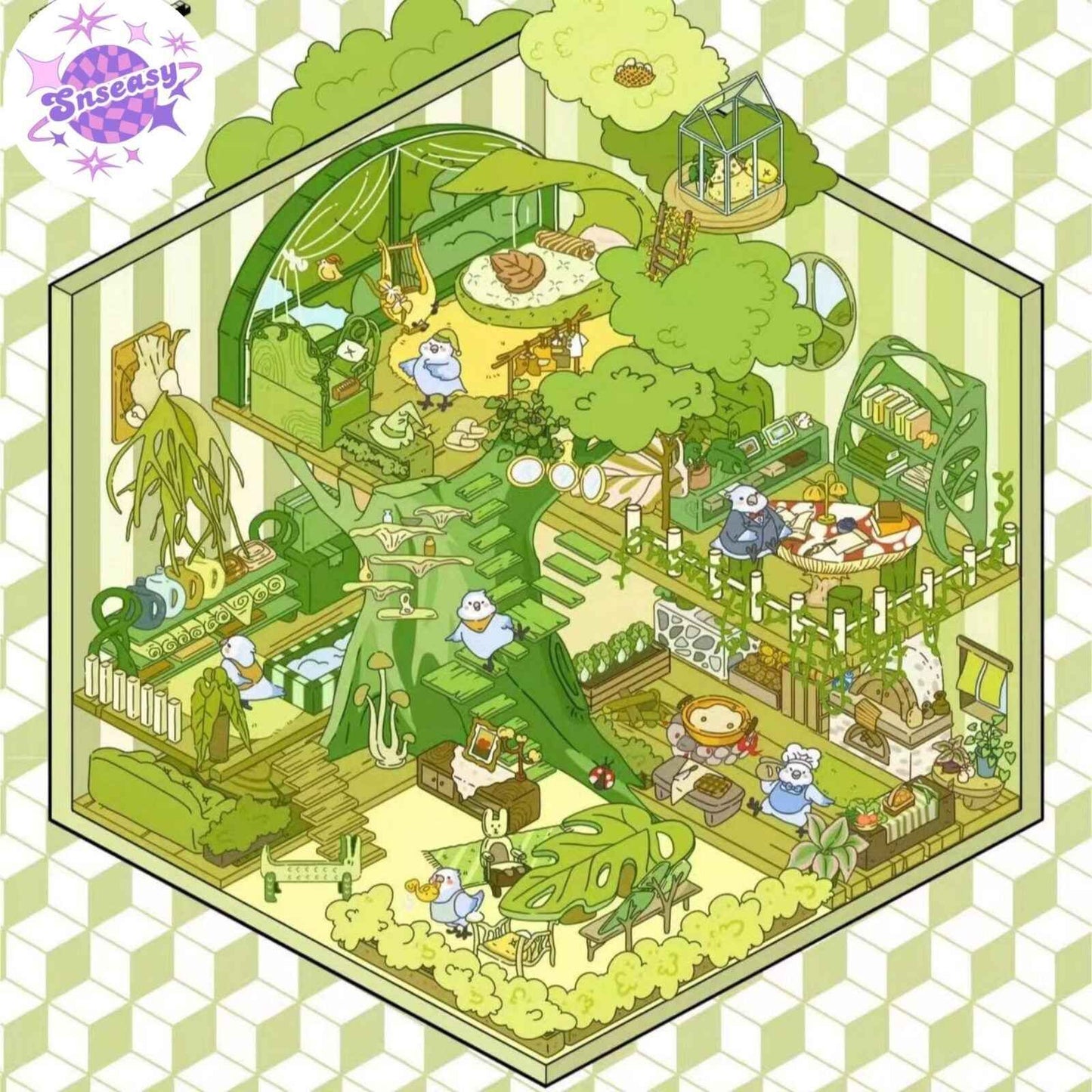 Forest Animal Adventure – 3D Sticker Scenes - 4 Theme Sets: Cow Magic Workshop | Pigeon Treehouse | Wolf Bar | Lion Knight Shop