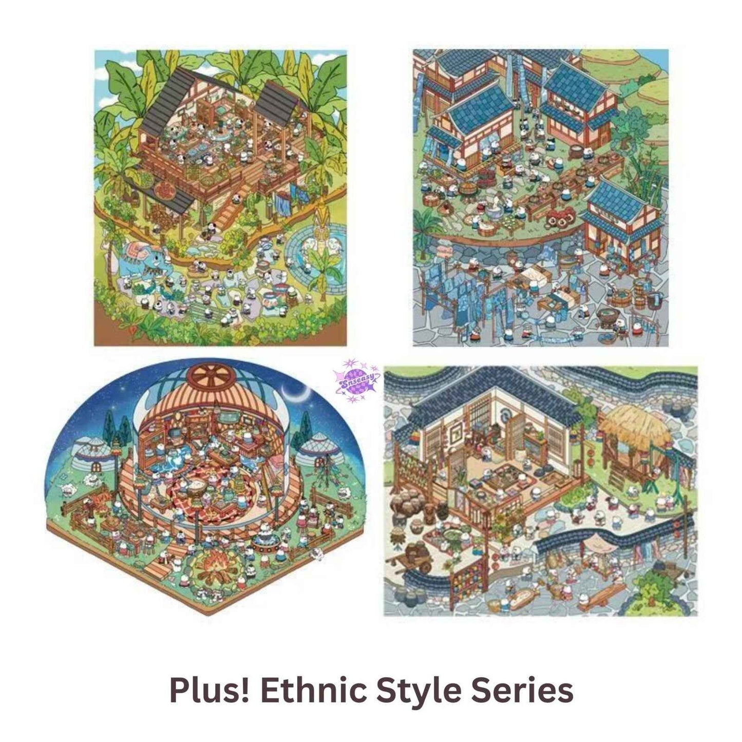 Ethnic Style Series – 3D Miniature Sticker Scenes - 4 Theme Sets: Dai Ethnic Scenery | Korean Ethnic Scenery | Miao Batik | Bonfire Night